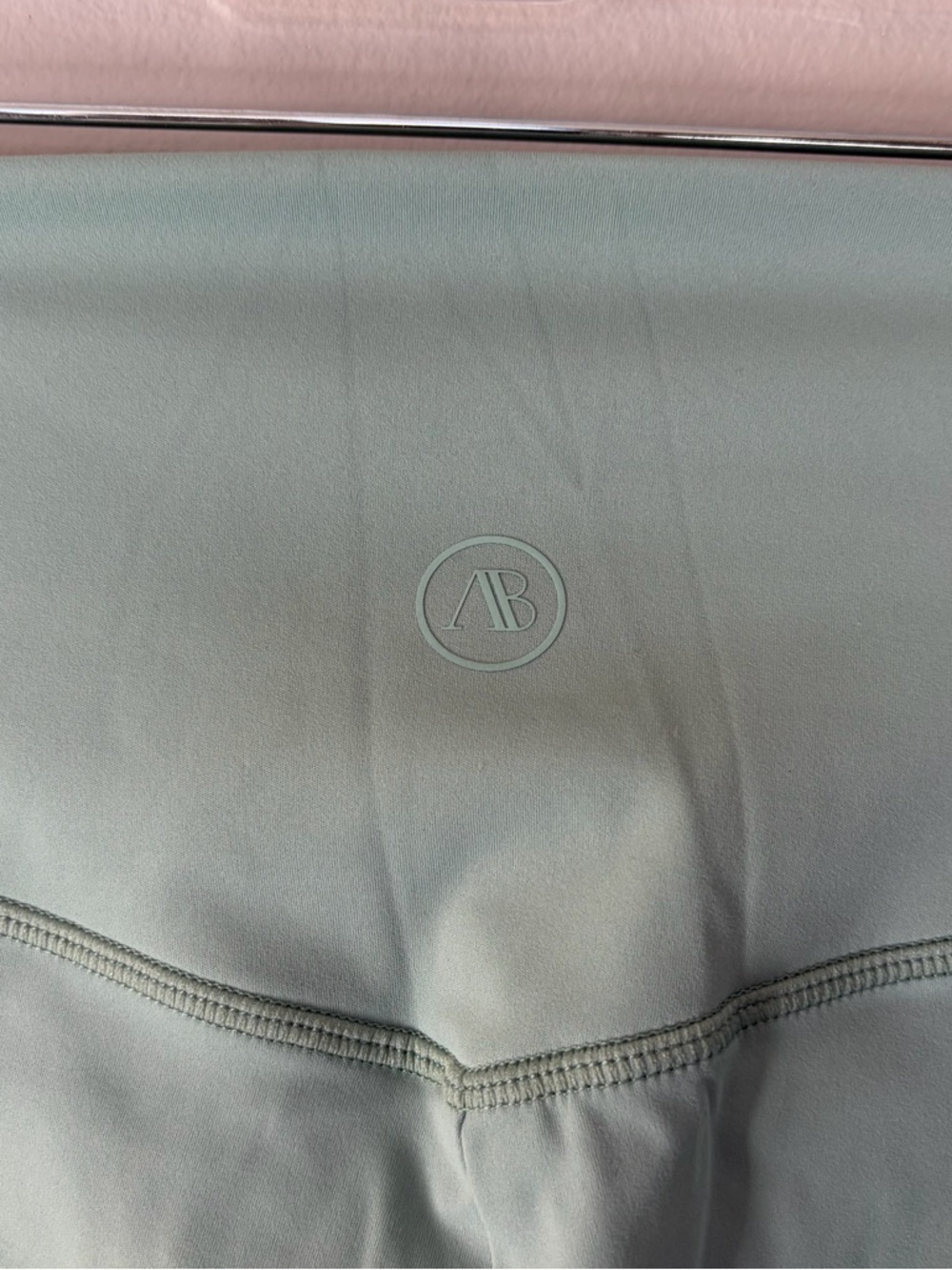 Addison Bay Sage Green Leggings with Pink, Blue & White Striped Hem - Picture 5 of 5